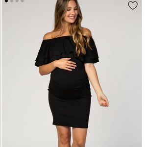 Black off shoulder maternity dress